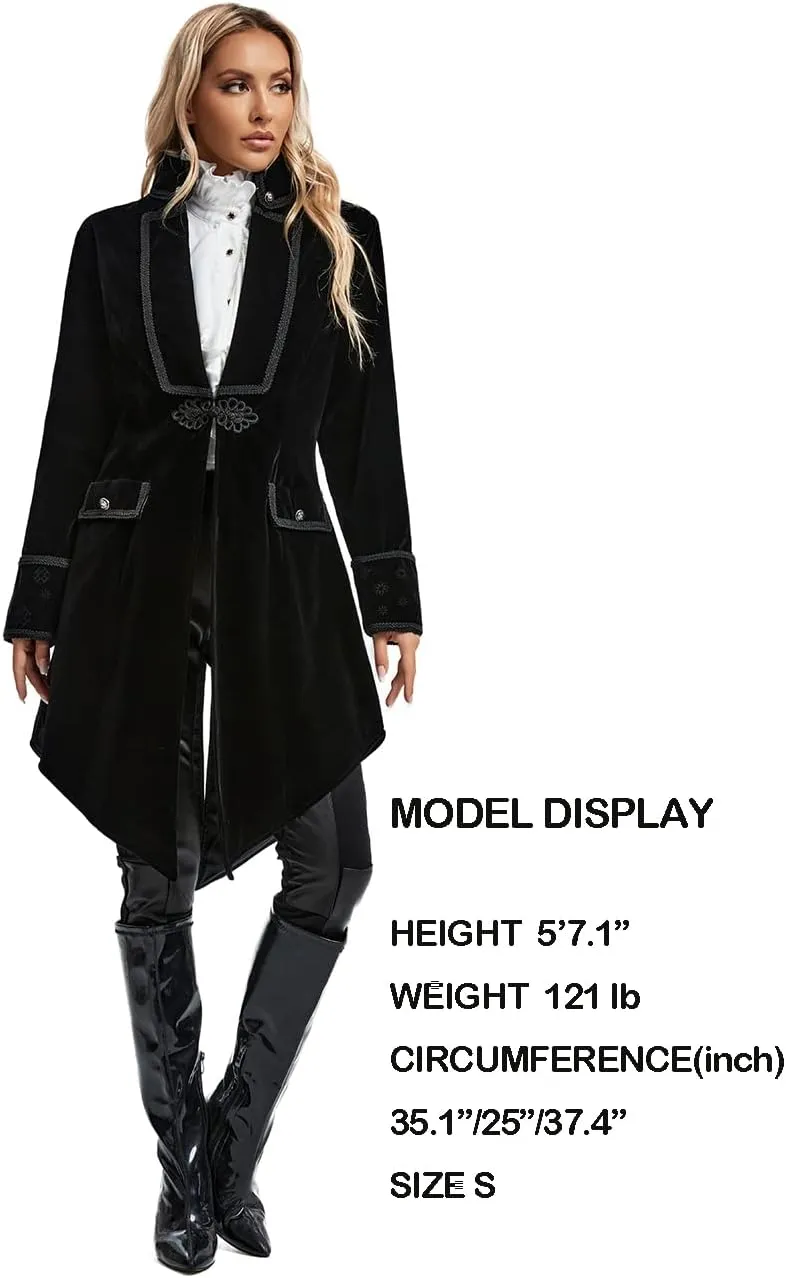 Women's Victorian Gothic Vintage Tailcoat Pirate Jacket Steampunk Long Coat