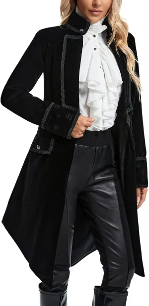 Women's Victorian Gothic Vintage Tailcoat Pirate Jacket Steampunk Long Coat