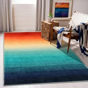 Wonnitar Modern Washable 3x5 Area Rug, Abstract Contemporary Rugs for Living Room, Non-Slip Rainbow Throw Mat for Girls Bedroom, Gradient Low Pile Floor Cover for Entry Bathroom Dorm (Colorful,3'x5')