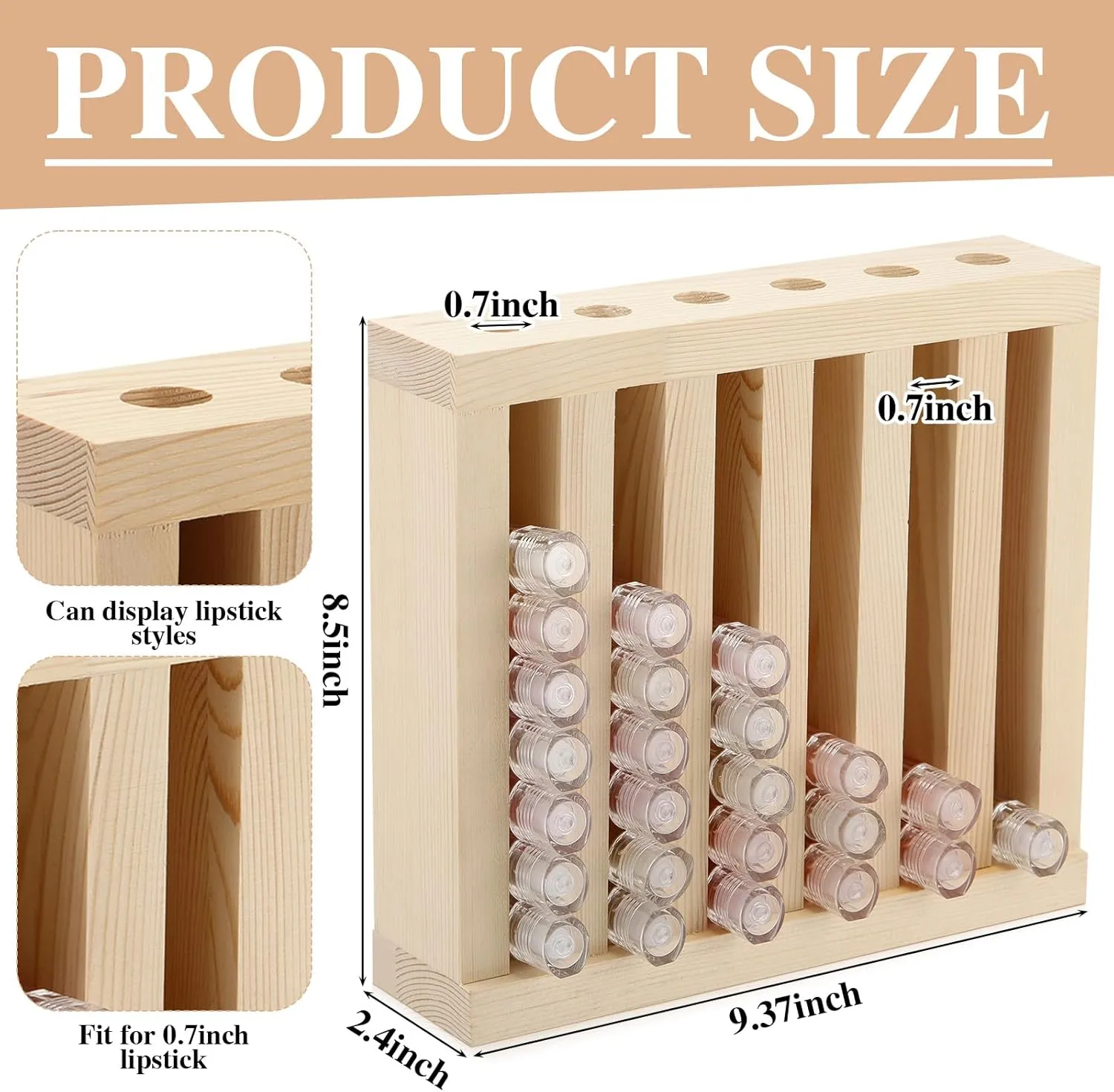 Wooden Lipsticks Holder 0.7 inch Lip Balm Tube Holder Lip Gloss Organizer Display Wood Lipsticks Tube Tower Organizer for Market Craft Booth Room Display(6 Slot)