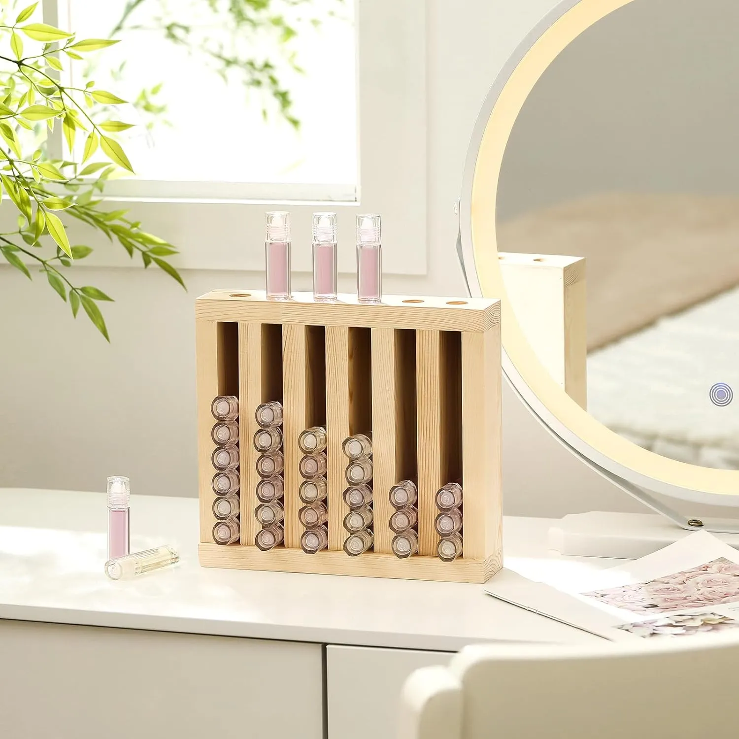 Wooden Lipsticks Holder 0.7 inch Lip Balm Tube Holder Lip Gloss Organizer Display Wood Lipsticks Tube Tower Organizer for Market Craft Booth Room Display(6 Slot)