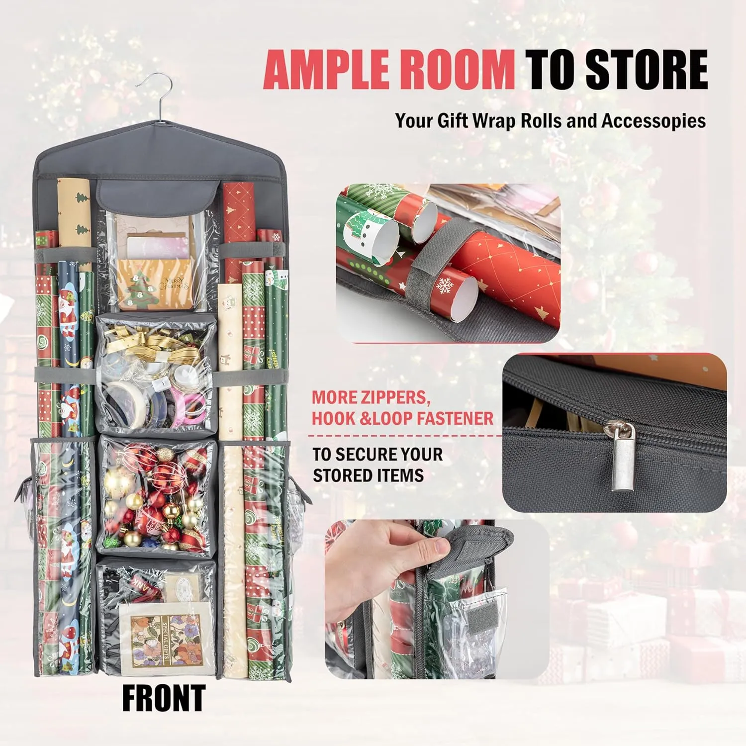 Wrapping Paper Storage, Gift Wrap Organizer Holder Double-Sided Hanging Gift Bag Storage Organizer