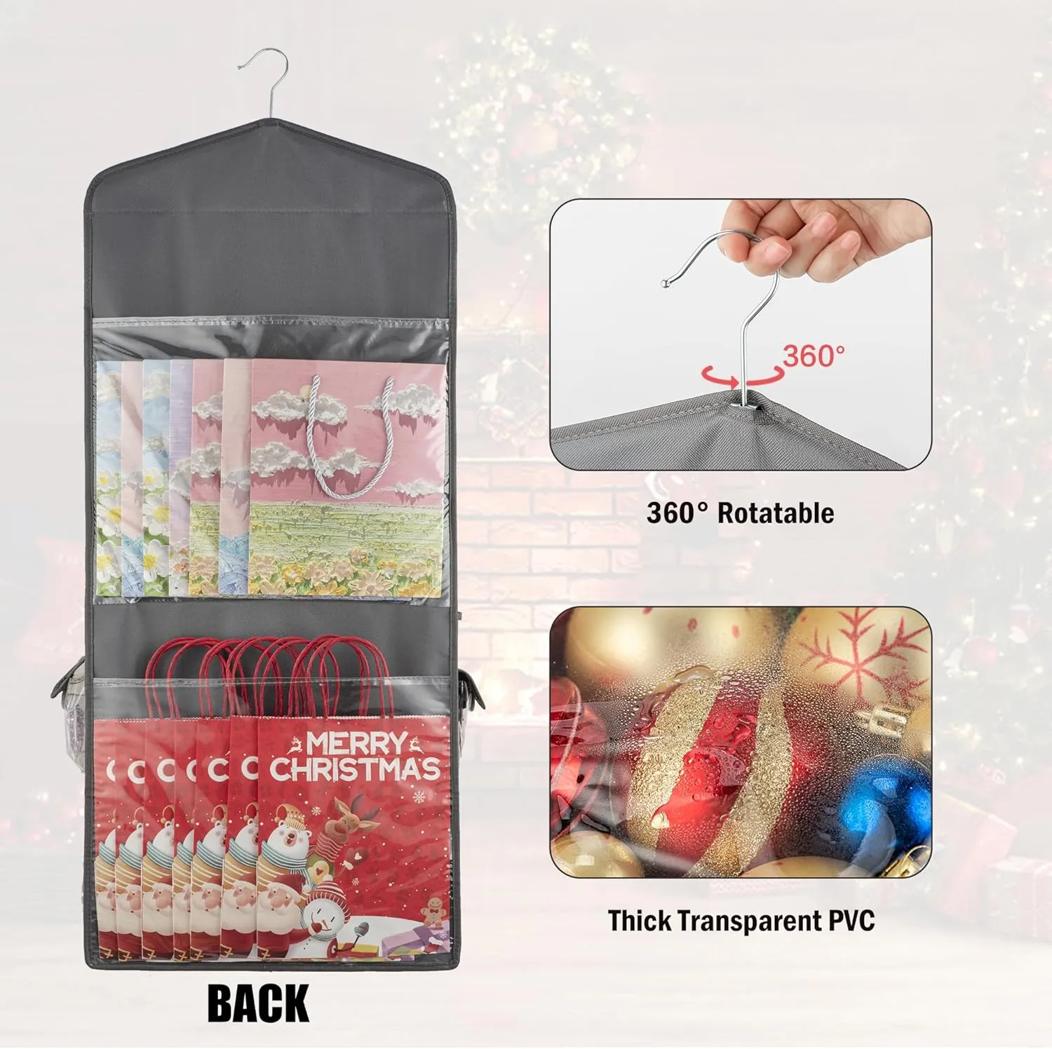 Wrapping Paper Storage, Gift Wrap Organizer Holder Double-Sided Hanging Gift Bag Storage Organizer