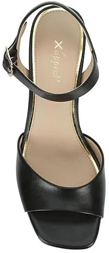 XAPPEAL Hera - Women's Faux Leather Open Square Toe Low Block Heel Dress Sandals