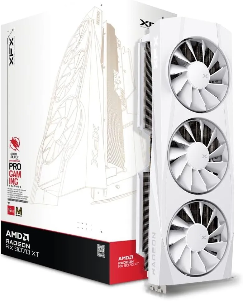 XFX Quicksilver AMD Radeon RX 9070XT Magnetic Air Edition 16GB GDDR6 Graphics Card, White