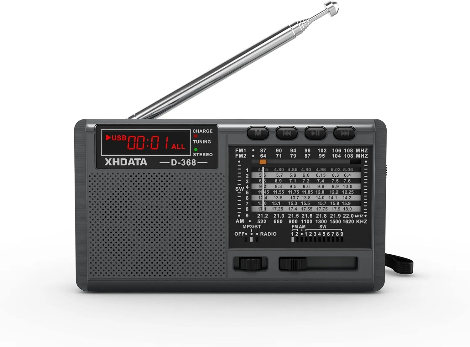 XHDATA D368 Shortwave AM FM 12 Band DSP Stereo Portable Radio MP3 Player Wireless BT Speaker with Rechargeable Battery Multimedia Speaker Support Micro SD Card USB Flash Drives (Black)