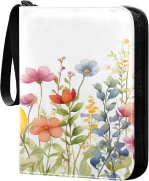 xigua Colorful Herbal Wildflower Card Binder 4-Pockets, Trading Card Binder 400 Pockets Baseball Card Binder Waterproof PU Leather Card Collection Binder for Games Card Album Card