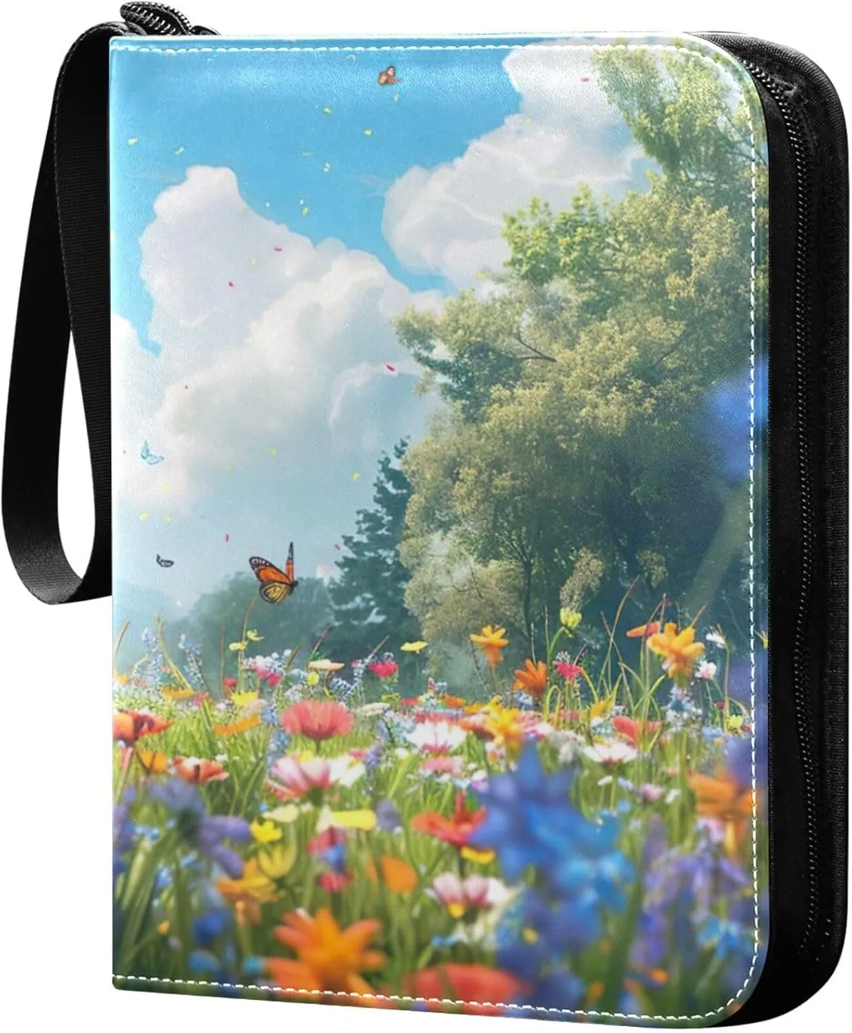 xigua Colorful Herbal Wildflower Card Binder 4-Pockets, Trading Card Binder 400 Pockets Baseball Card Binder Waterproof PU Leather Card Collection Binder for Games Card Album Card