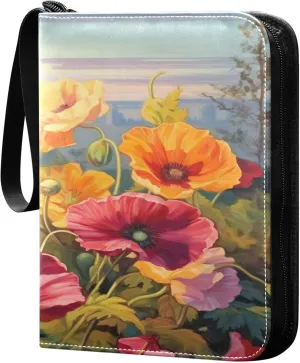 xigua Colorful Herbal Wildflower Card Binder 4-Pockets, Trading Card Binder 400 Pockets Baseball Card Binder Waterproof PU Leather Card Collection Binder for Games Card Album Card