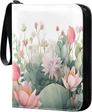 xigua Colorful Herbal Wildflower Card Binder 4-Pockets, Trading Card Binder 400 Pockets Baseball Card Binder Waterproof PU Leather Card Collection Binder for Games Card Album Card