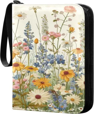 xigua Colorful Herbal Wildflower Card Binder 4-Pockets, Trading Card Binder 400 Pockets Baseball Card Binder Waterproof PU Leather Card Collection Binder for Games Card Album Card