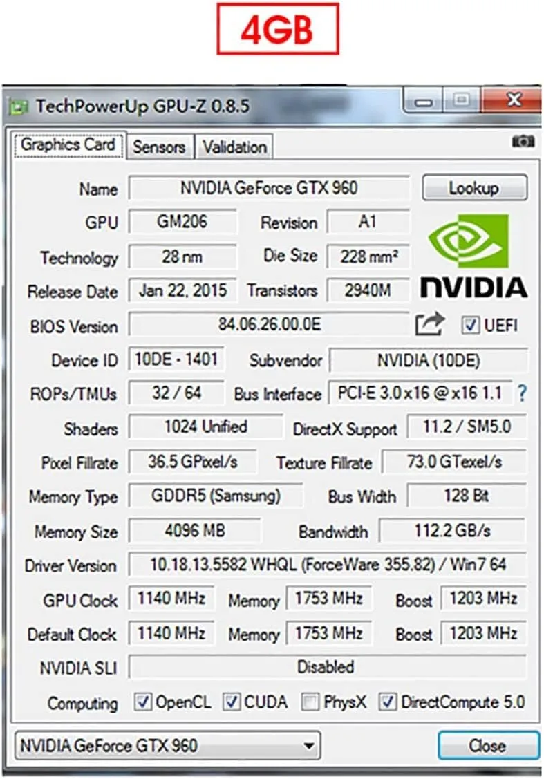 XUANMO Nvidia GTX960 4GB GDDR5 192bit PCIE Graphic Card, Dual Fans 8008MHz Memory Frequency Computer Graphics Card, HDMI DVI DP 4K HDR Gaming Graphics Card