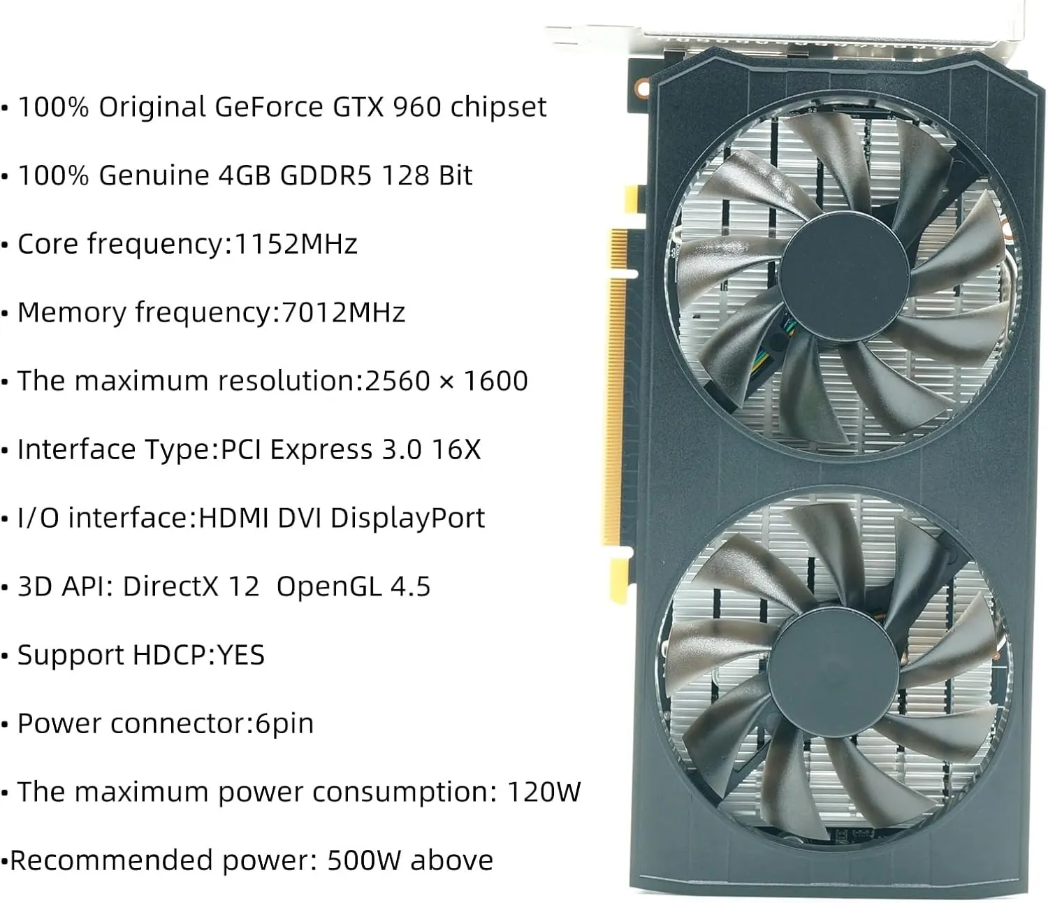 XUANMO Nvidia GTX960 4GB GDDR5 192bit PCIE Graphic Card, Dual Fans 8008MHz Memory Frequency Computer Graphics Card, HDMI DVI DP 4K HDR Gaming Graphics Card