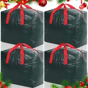 Xuniea 4 Pcs 18 Inch Holiday Ornaments Accessories Storage Bag Christmas Storage Containers Tearproof Xmas Gift Bag Organizer with Handles and Zipper for Decoration Wreath Moving Travelling(Green)