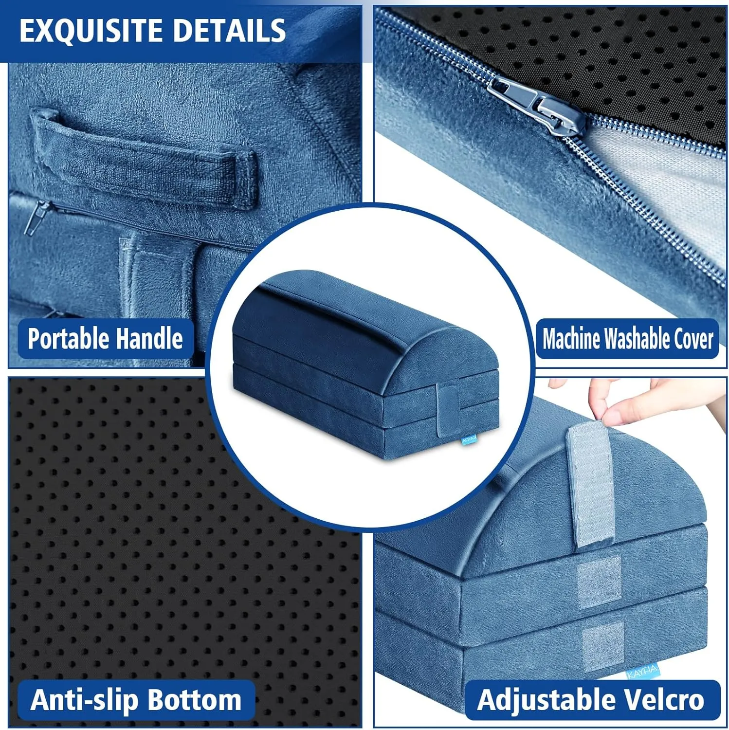 XXL(20in) Foot Rest for Under Desk at Work with 3 Adjustable Heights, Foot Stool with Bamboo Charcoal Foam, Feet Warm Pocket Footrest for Office Gaming Chair, for Leg Support -Blue