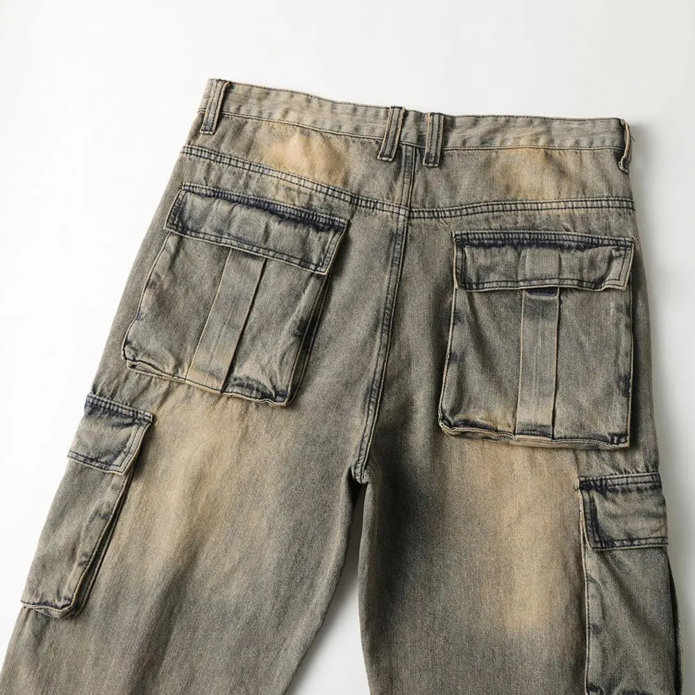 XYGJZ Mens Hip Hop Baggy Jeans Relaxed Fit Skater Cargo Denim Pants Multi-Pockets Motorcycle Pants