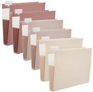 Y YOMA 6 Pack Extra Capacity Hanging File Folders Letter Size Accordion Decorative File Folder Cute Colored Hanging Folder Organizer for Office Home with 1/5-Cut Adjustable Tabs, Mocha Color