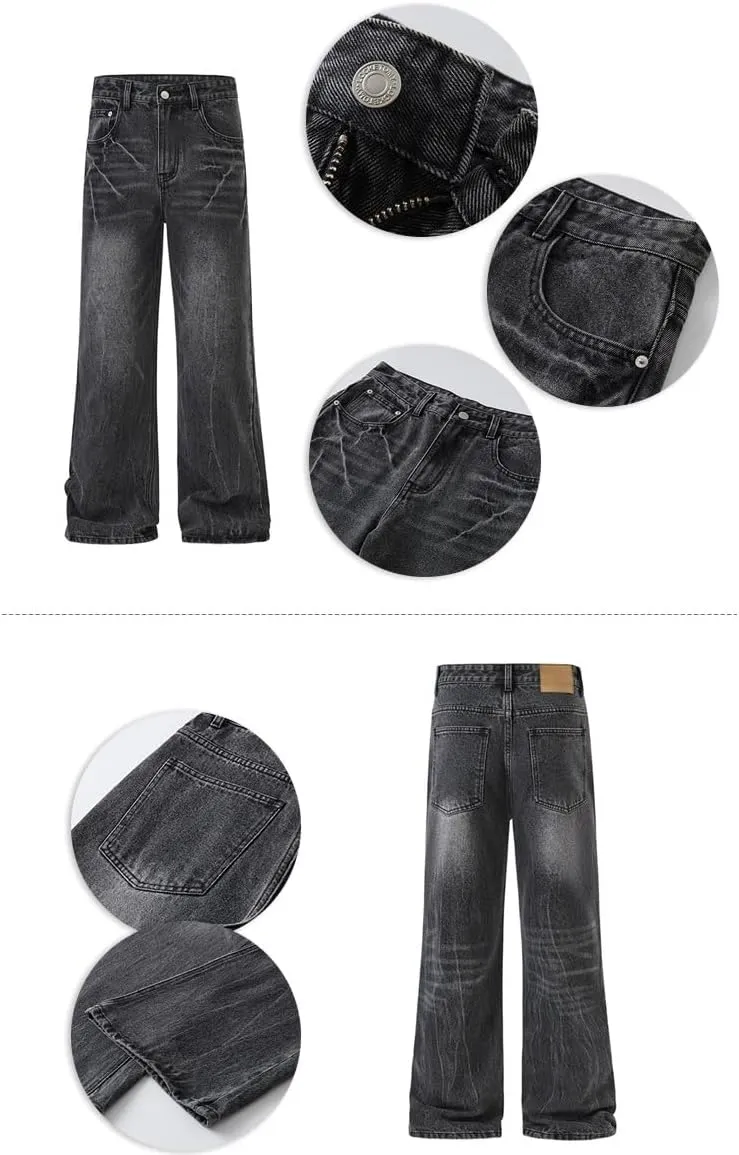 Y2k Baggy Flared Jeans Men 90s Vintage Bell Bottom Jeans Loose Fit Grunge Pants Casual Wide Leg Skater Denim Pants