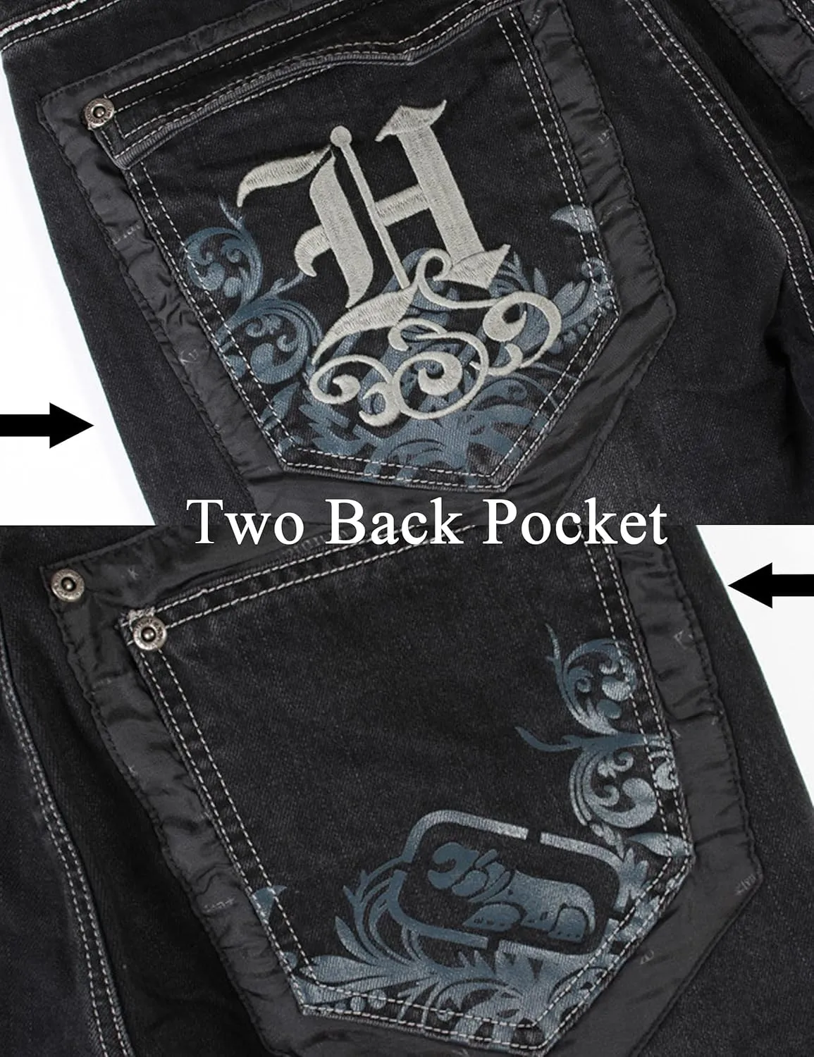 Y2k Skateboard Pants Hip Hop Embroidered Jeans Men Baggy Denim Jeans Vintage Graphic Relaxed Loose Fit Cargo Black Trousers