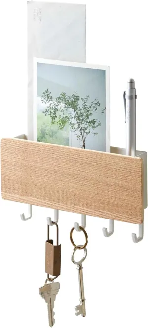 Yamazaki Home Magnetic Wall Organizer - Key Hooks & Tray for Storage Steel   Wood One Size Ash
