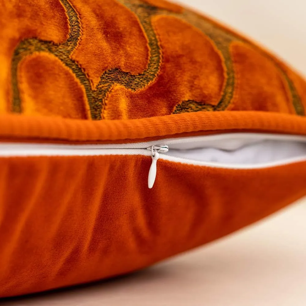 Yangest Orange Square Throw Pillow Cover Wavy Velvet Cushion Cover Modern Zippered Pillowcase for Sofa Couch Bedroom Living Room Chair, 18 x 18 Inch