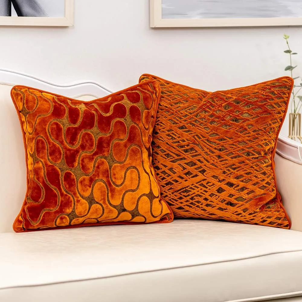 Yangest Orange Square Throw Pillow Cover Wavy Velvet Cushion Cover Modern Zippered Pillowcase for Sofa Couch Bedroom Living Room Chair, 18 x 18 Inch