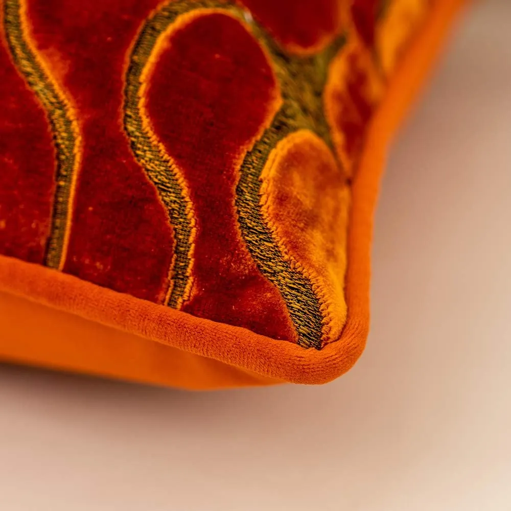 Yangest Orange Square Throw Pillow Cover Wavy Velvet Cushion Cover Modern Zippered Pillowcase for Sofa Couch Bedroom Living Room Chair, 18 x 18 Inch