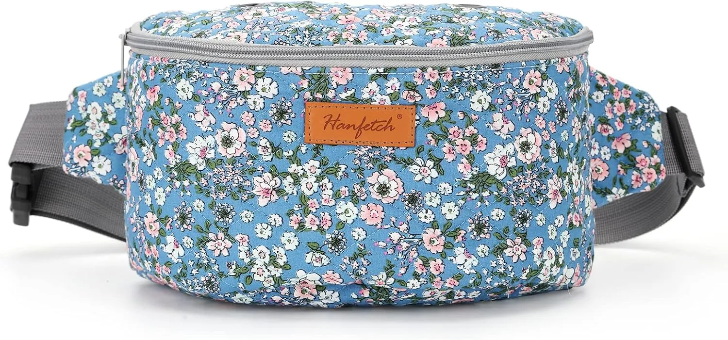 Yarn Crossbody Waist bag Small Yarn Storage Organizer for Yarn Skeins-Organizer for Crochet Hooks and Other Accessories (Flower-Blue)