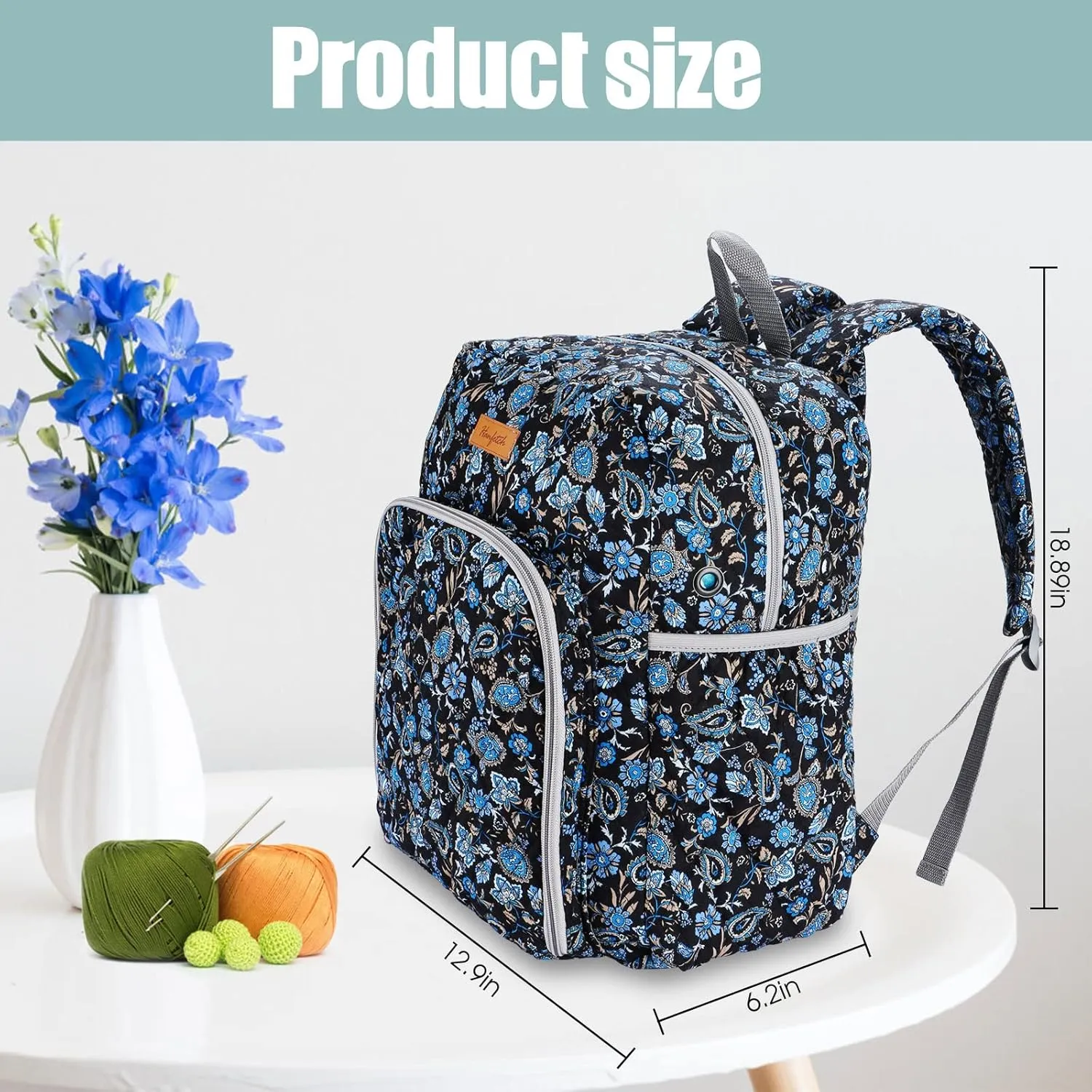 Yarn Storage Organizer Knitting Bag Backpack - Large Size with Grommets, Portable Crochet & Knitting Accessories Bag (Paisley)