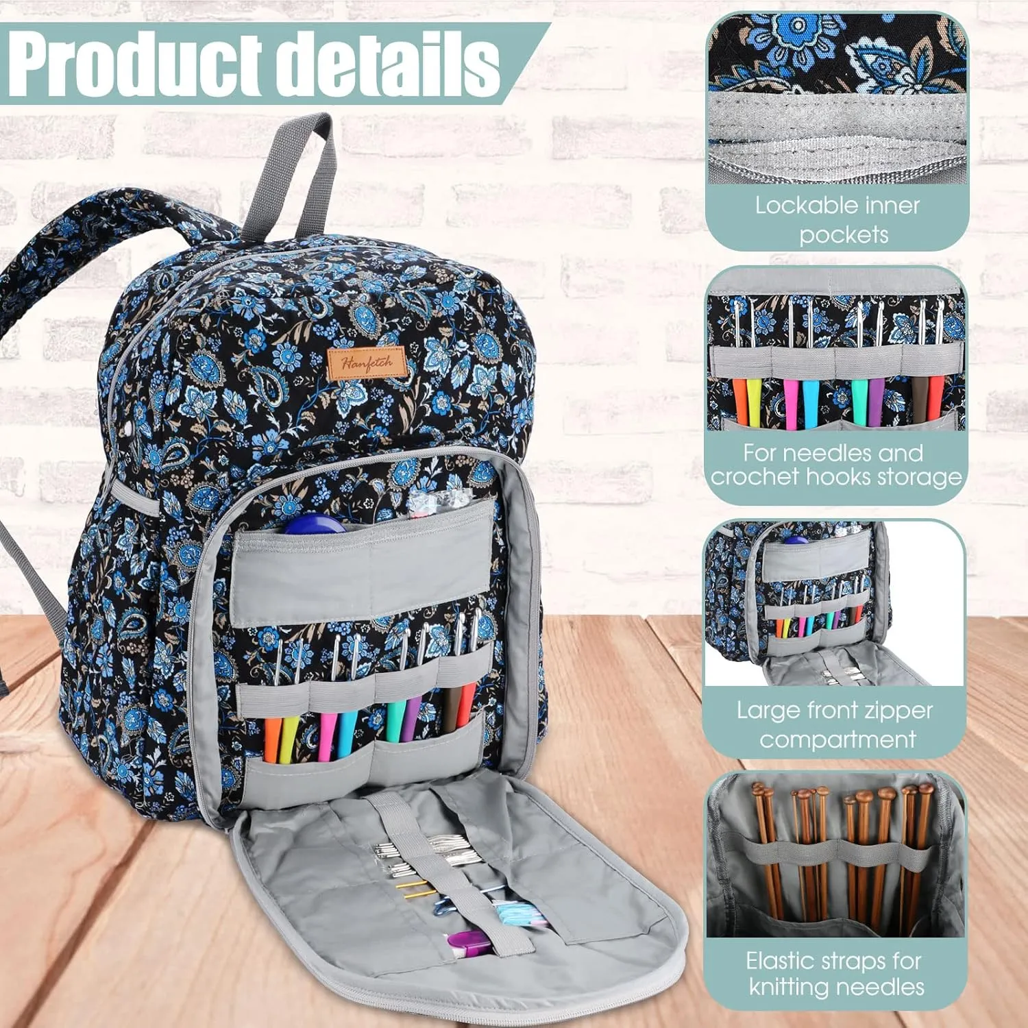 Yarn Storage Organizer Knitting Bag Backpack - Large Size with Grommets, Portable Crochet & Knitting Accessories Bag (Paisley)