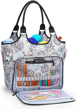 YARWO Knitting Tote Bag, Yarn Storage Organizer for Yarn Skeins, Knitting Needles, Crochet Hooks and Knitting Projects, Dandelion (Patent Pending)
