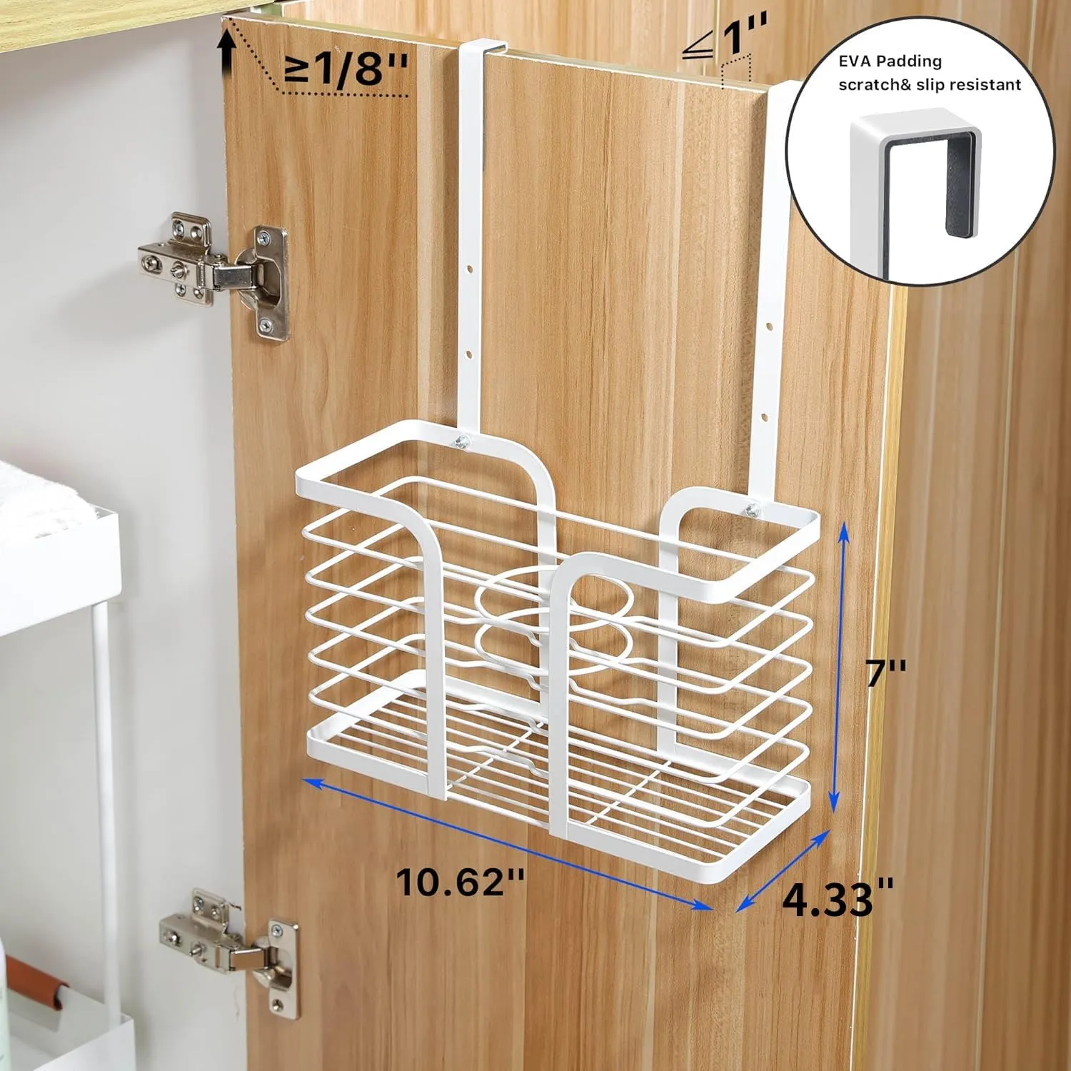 YIGII Hair Dryer Holder Adjustable Height - Hair Tool Organizer White Bathroom Organizer Hot Styling Tools Storage for Hair Dryer, Flat Iron, Curling Iron, Straightener