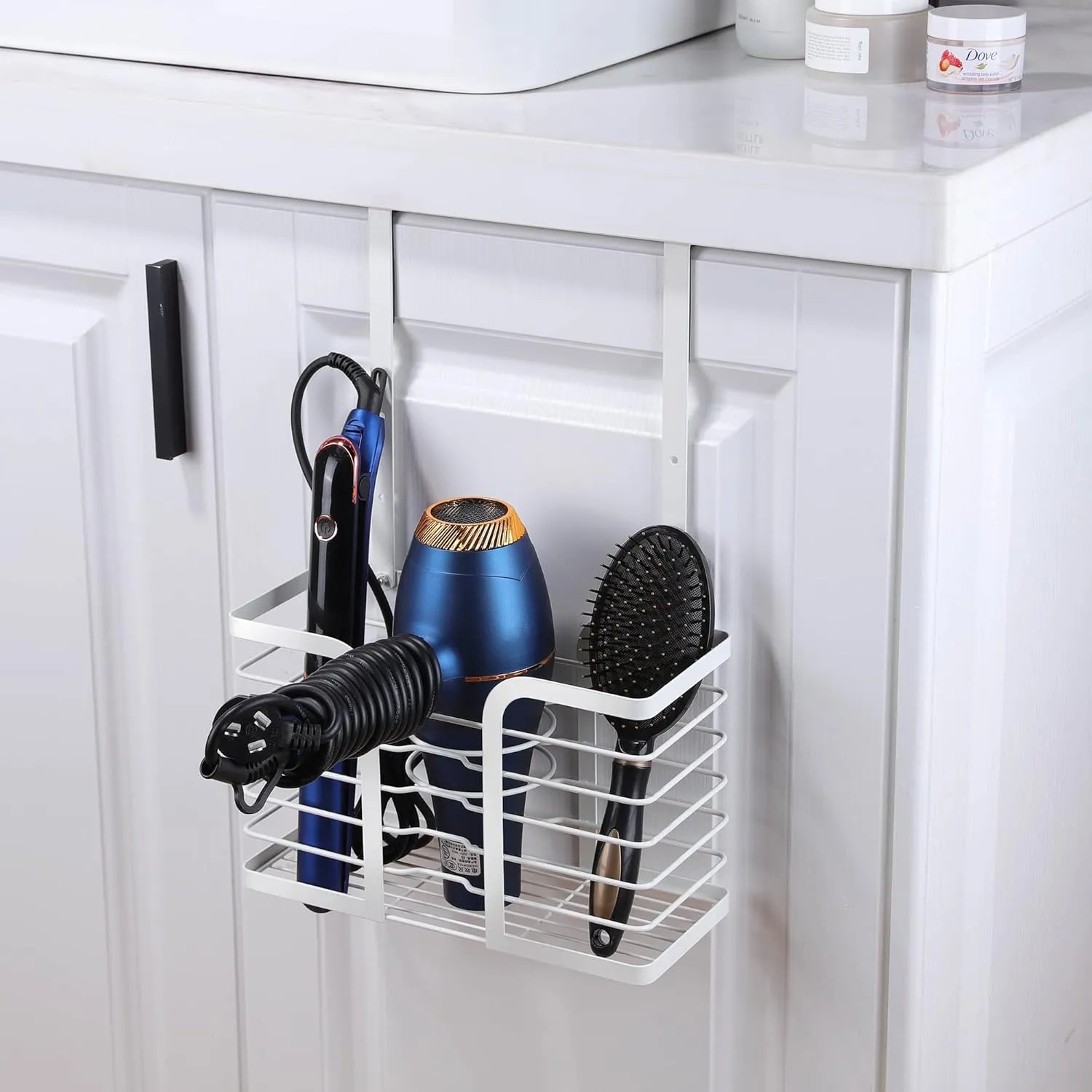YIGII Hair Dryer Holder Adjustable Height - Hair Tool Organizer White Bathroom Organizer Hot Styling Tools Storage for Hair Dryer, Flat Iron, Curling Iron, Straightener
