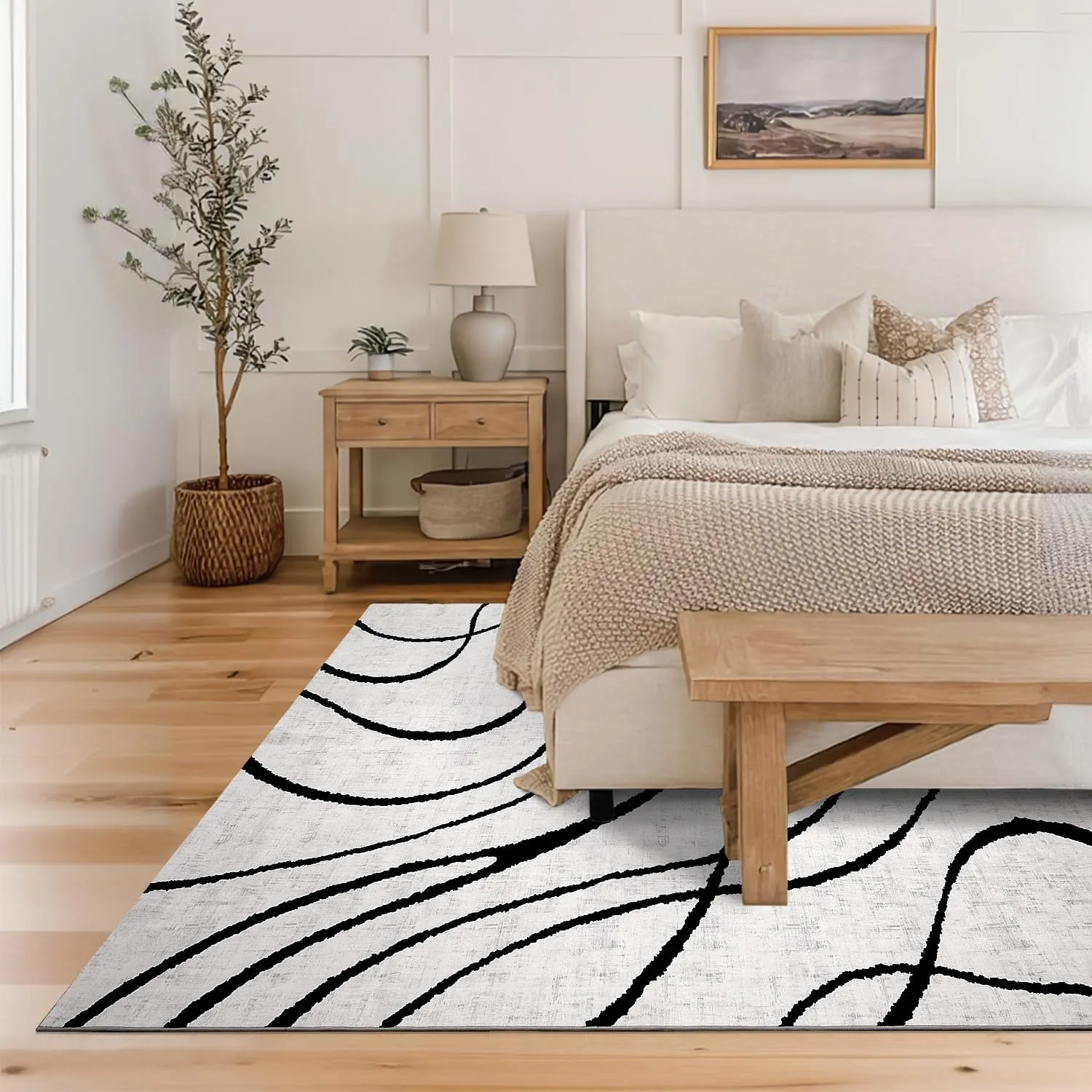 YIHOUSE Modern Area Rugs for Living Room, 8x10 Washable Black and White Rug, Thin Abstract Geometric Striped Rug, Area Rug for Bedroom,Kitchen,Dining Room,Office