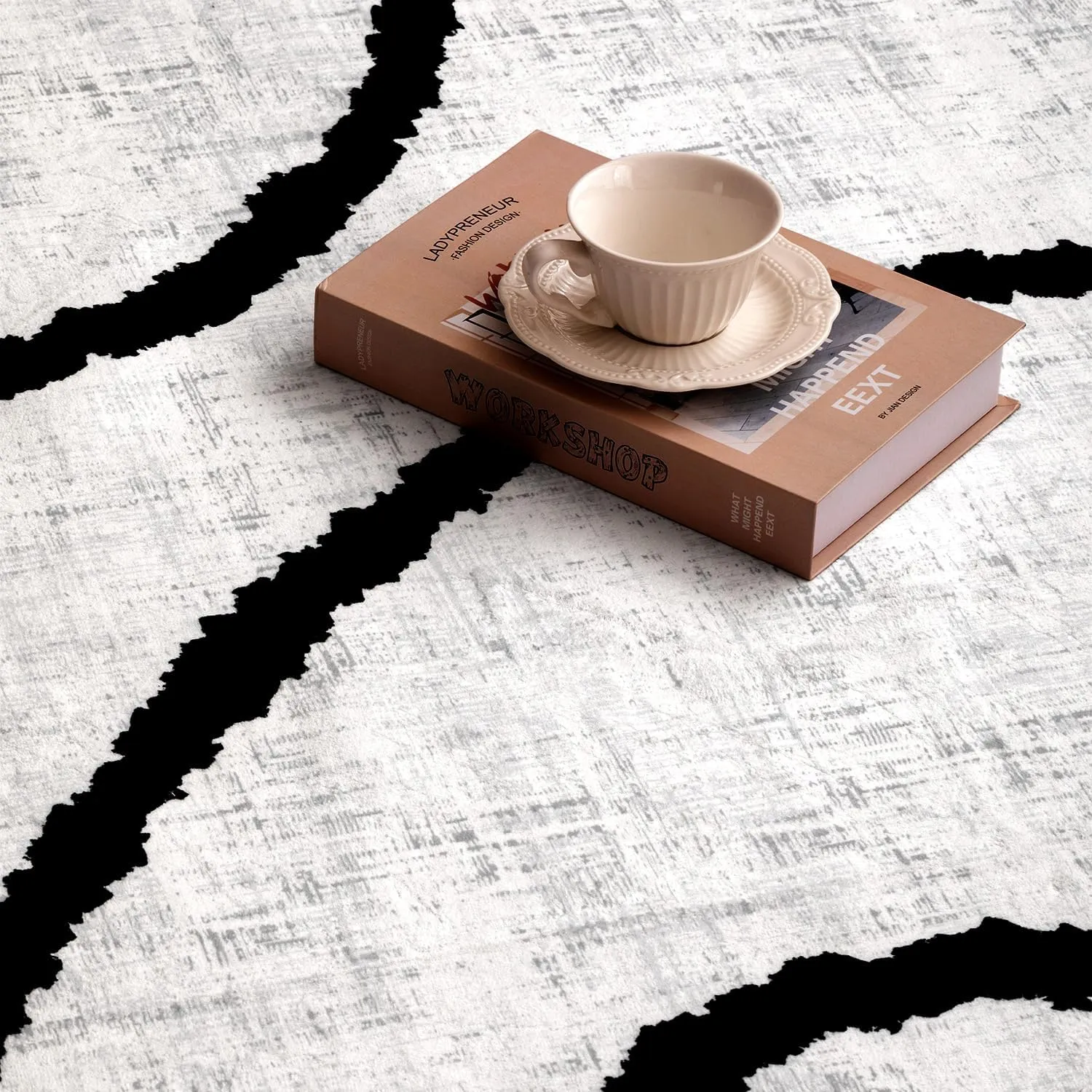 YIHOUSE Modern Area Rugs for Living Room, 8x10 Washable Black and White Rug, Thin Abstract Geometric Striped Rug, Area Rug for Bedroom,Kitchen,Dining Room,Office