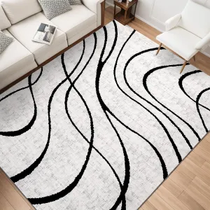 YIHOUSE Modern Area Rugs for Living Room, 8x10 Washable Black and White Rug, Thin Abstract Geometric Striped Rug, Area Rug for Bedroom,Kitchen,Dining Room,Office