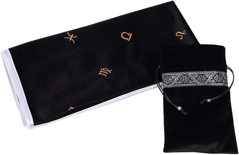 YM YOUMU Velvet Altar Cloth with Tarot Card Bag Gothic Embroidered Tarot Tablecloth Tapestry for Divination Wicca Astrology (Embroidered Black)