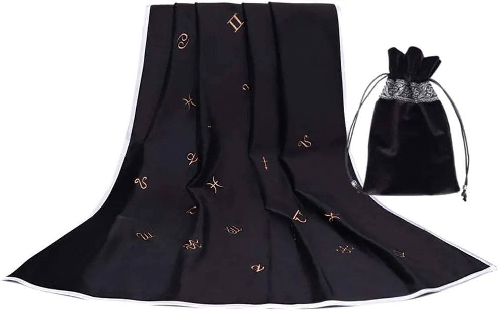 YM YOUMU Velvet Altar Cloth with Tarot Card Bag Gothic Embroidered Tarot Tablecloth Tapestry for Divination Wicca Astrology (Embroidered Black)
