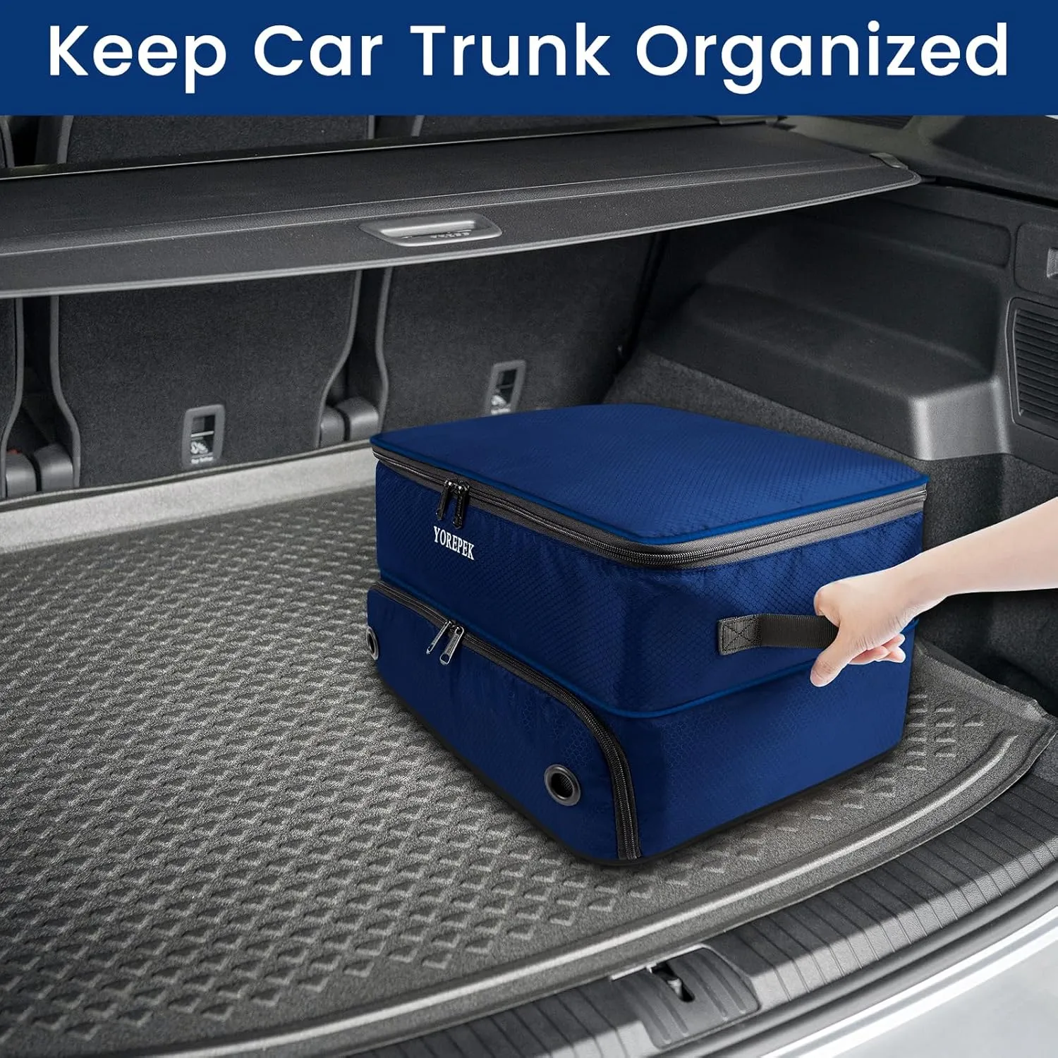 YOREPEK 2 Layer Golf Trunk Organizer, Golf Gifts for Men with Separate Ventilated Compartment for 2 Pair Shoes, Waterproof Car Trunk Locker for Balls, Tees, Clothes, Gloves, Accessories, Golfer Gifts