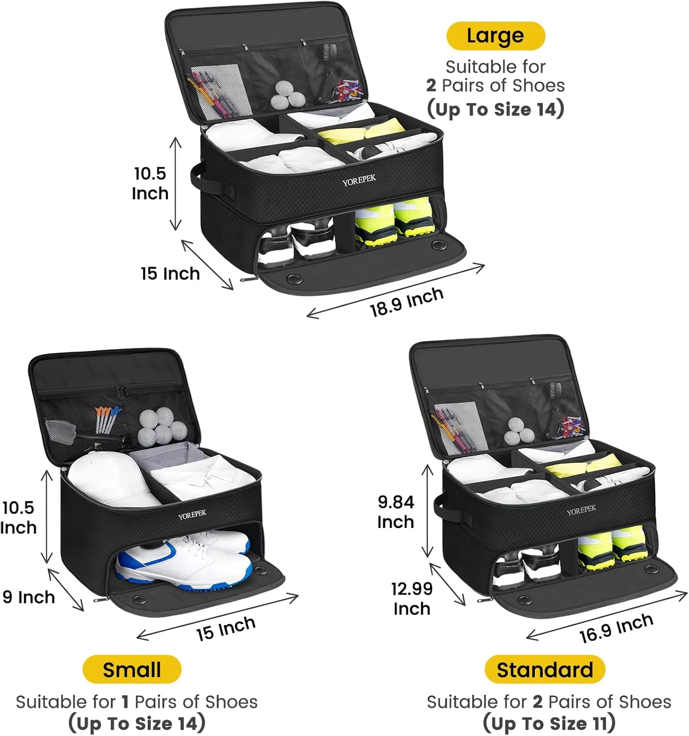 YOREPEK 2 Layer Golf Trunk Organizer, Golf Gifts for Men with Separate Ventilated Compartment for 2 Pair Shoes, Waterproof Car Trunk Locker for Balls, Tees, Clothes, Gloves, Accessories, Golfer Gifts