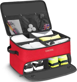 YOREPEK 2 Layer Golf Trunk Organizer, Golf Gifts for Men with Separate Ventilated Compartment for 2 Pair Shoes, Waterproof Car Trunk Locker for Balls, Tees, Clothes, Gloves, Accessories, Golfer Gifts