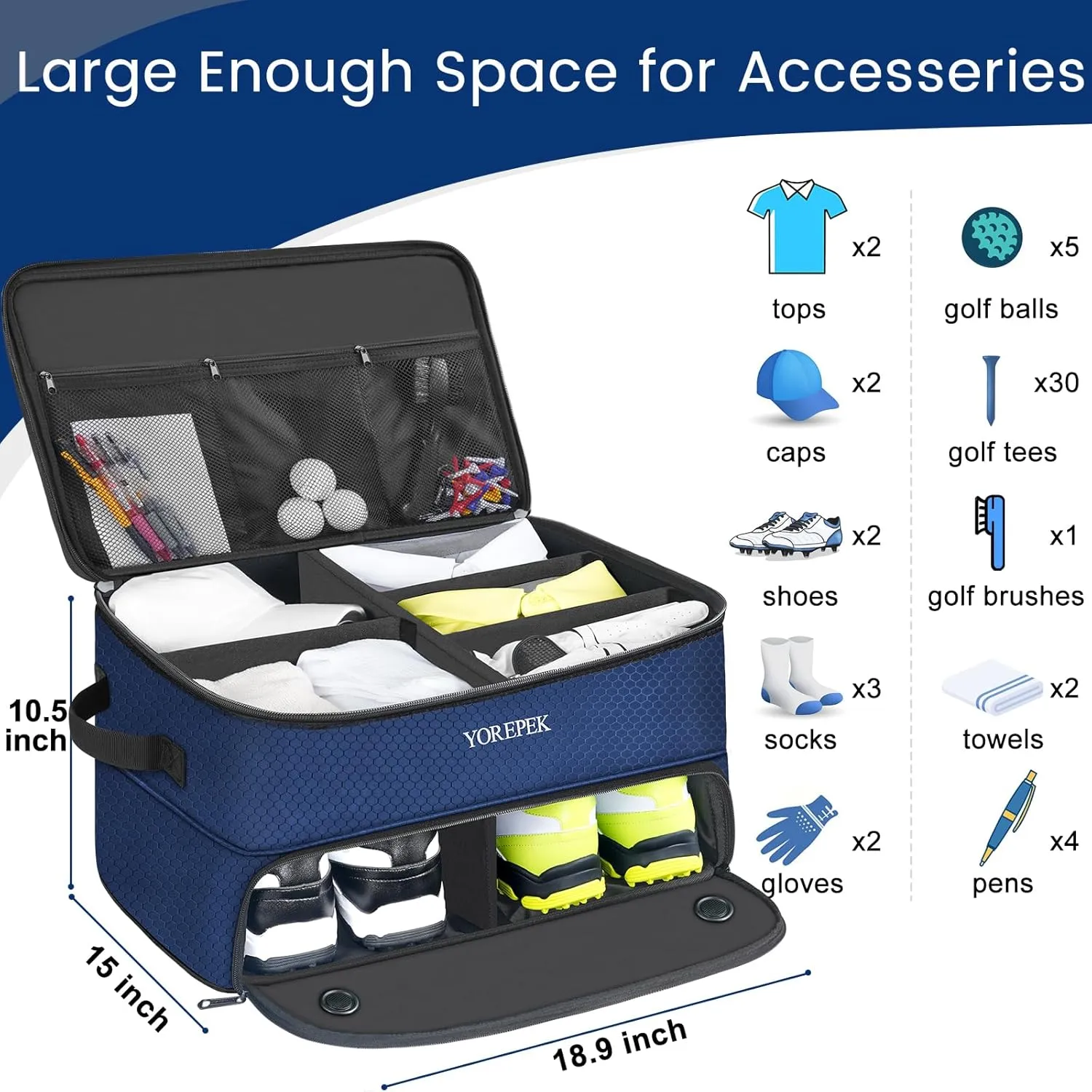 YOREPEK 2 Layer Golf Trunk Organizer, Golf Gifts for Men with Separate Ventilated Compartment for 2 Pair Shoes, Waterproof Car Trunk Locker for Balls, Tees, Clothes, Gloves, Accessories, Golfer Gifts