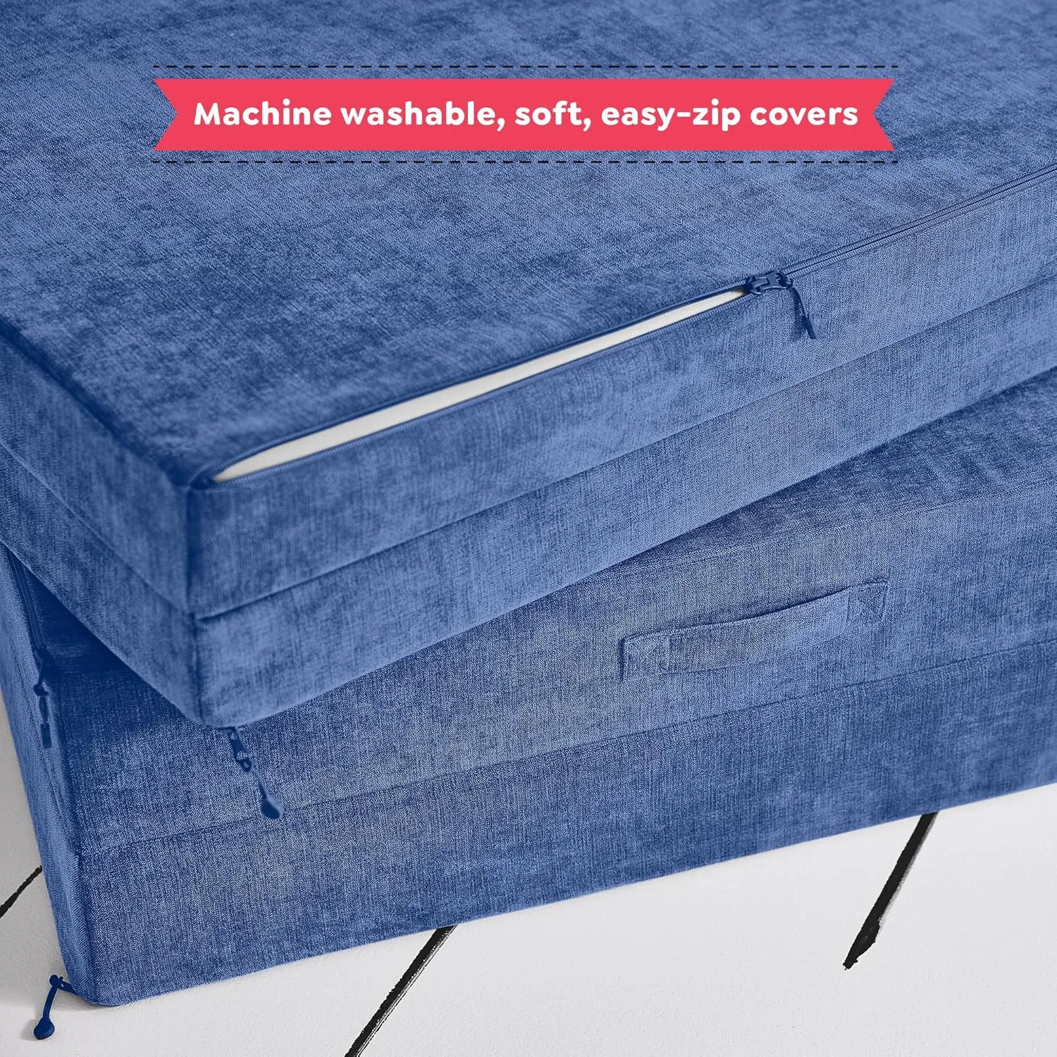 Yourigami Kids and Toddler Play Couch, Convertible Folding Sofa, Durable Foam Modular Design, Sapphire Caves XL