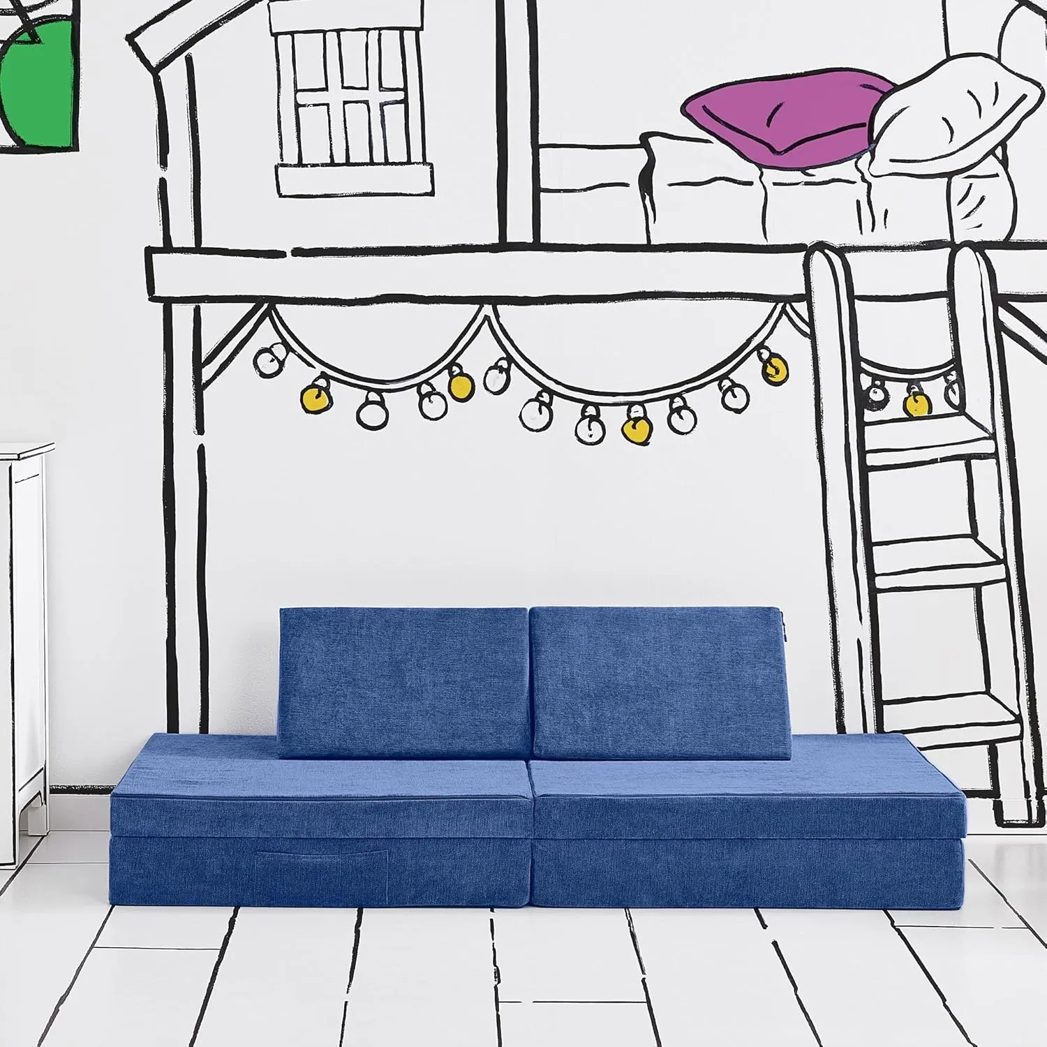 Yourigami Kids and Toddler Play Couch, Convertible Folding Sofa, Durable Foam Modular Design, Sapphire Caves XL