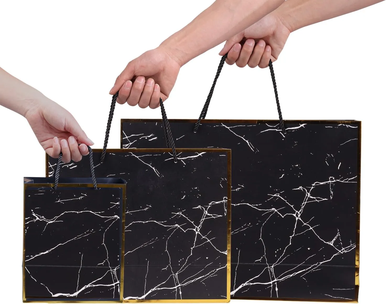 ysmile Marble Black Gift Bag with Wrapping Tissue for Men Birthday Large Present Paper Bag 16" 12" and 8" - Pack of 3