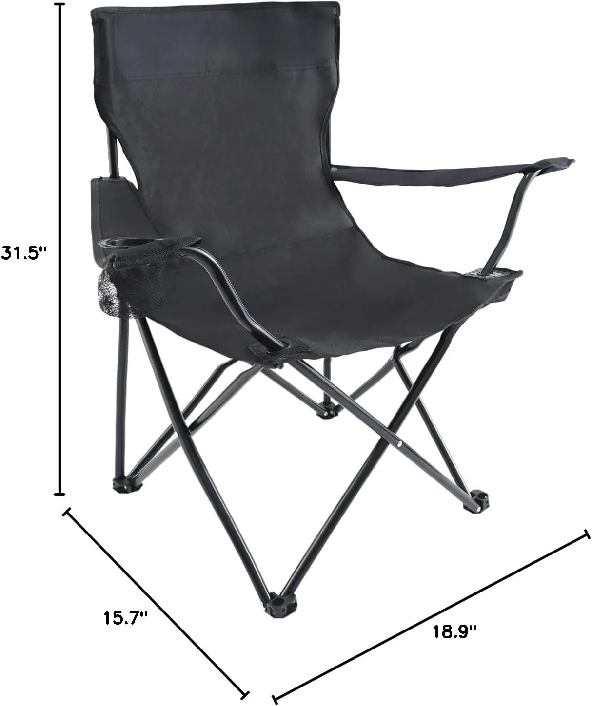 YSSOA Portable Folding Black Camping Chair, XL w/Armrest, Black