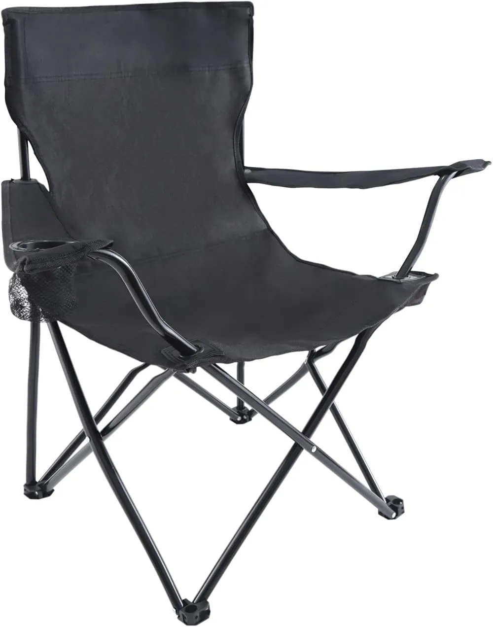 YSSOA Portable Folding Black Camping Chair, XL w/Armrest, Black