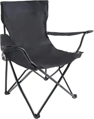 YSSOA Portable Folding Black Camping Chair, XL w/Armrest, Black