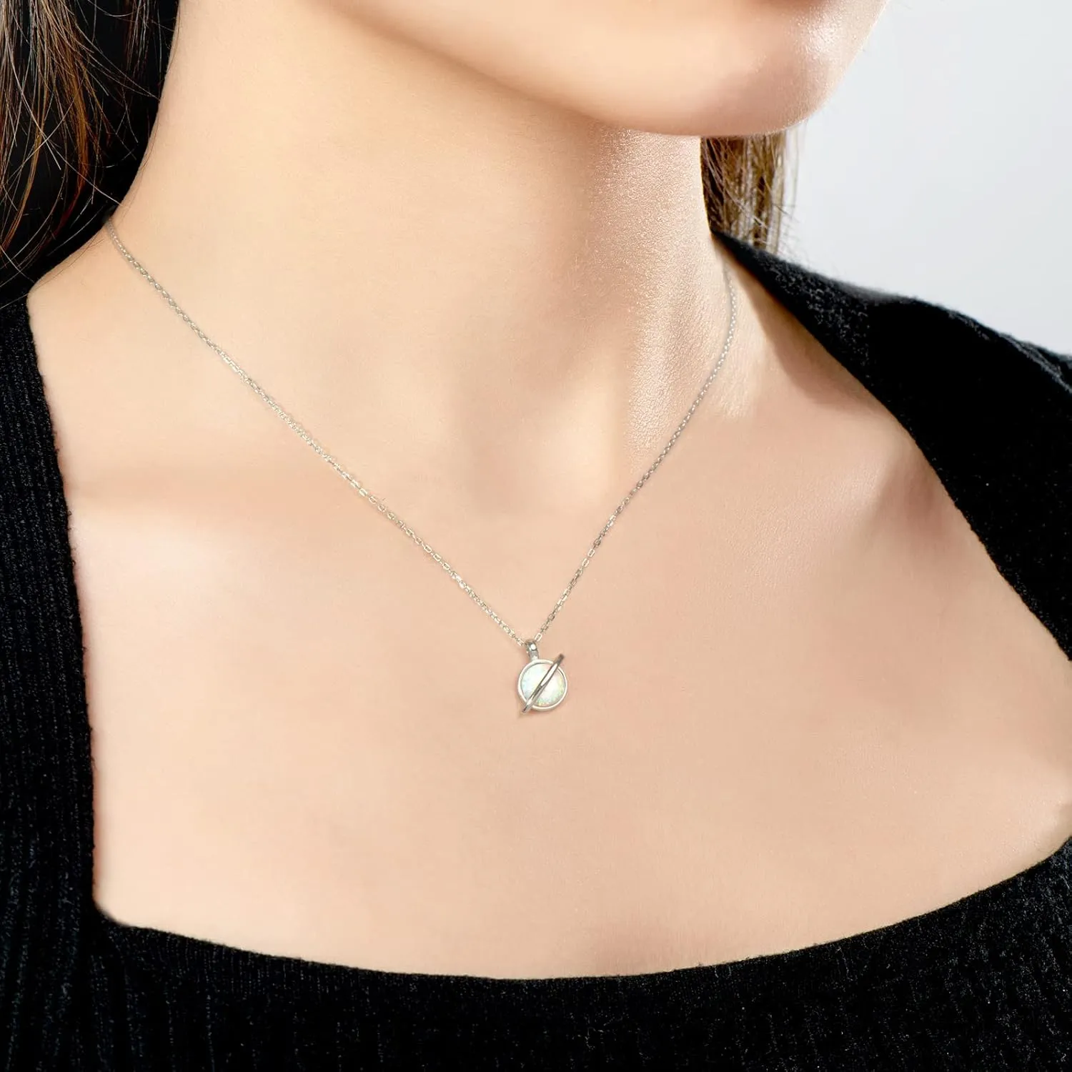 YUNKAI Sterling Silver Opal Necklace for Women, Dainty Opal Pendant Necklace October Birthstone Gift Fine Gemstone Jewelry for Her Mothers Day Birthday Christmas,Classic/Infinity/Saturn Themes