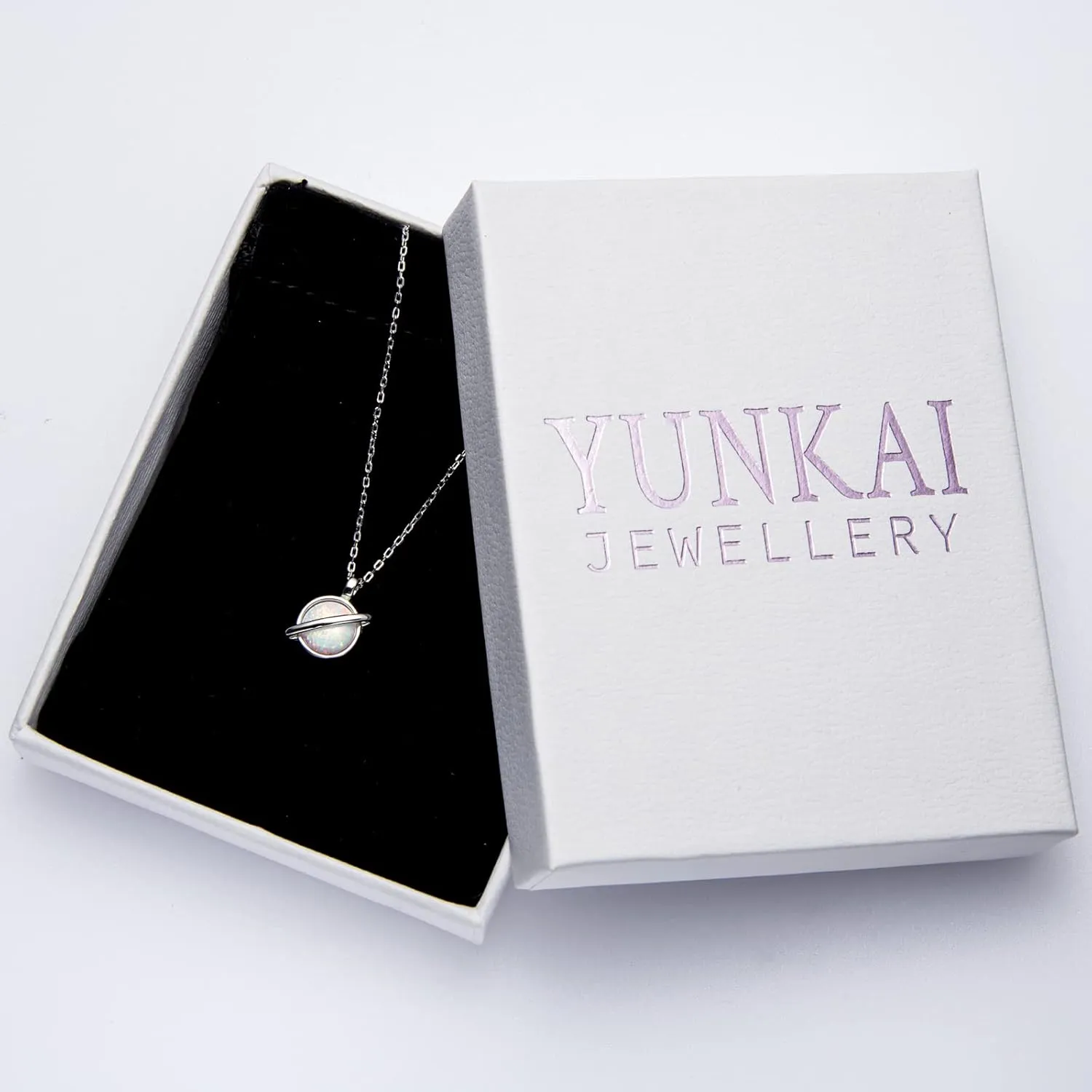 YUNKAI Sterling Silver Opal Necklace for Women, Dainty Opal Pendant Necklace October Birthstone Gift Fine Gemstone Jewelry for Her Mothers Day Birthday Christmas,Classic/Infinity/Saturn Themes